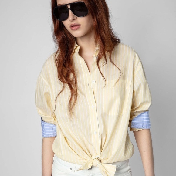 NWT Zadig & Voltaire Tais Raye Pop Shirt Button Blouse Top Striped Oversized XS - Picture 3 of 15